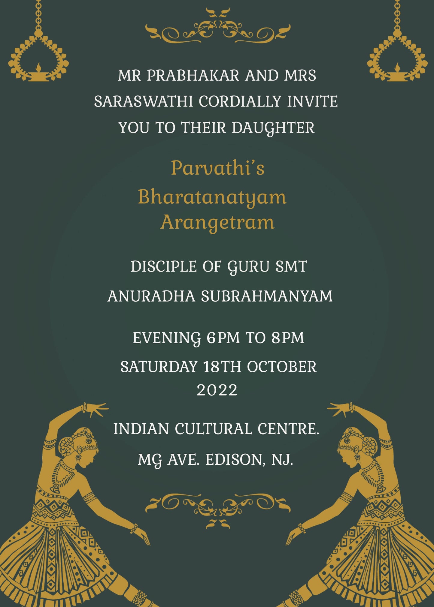 Bharatanatyam Arangetram  Invitation
