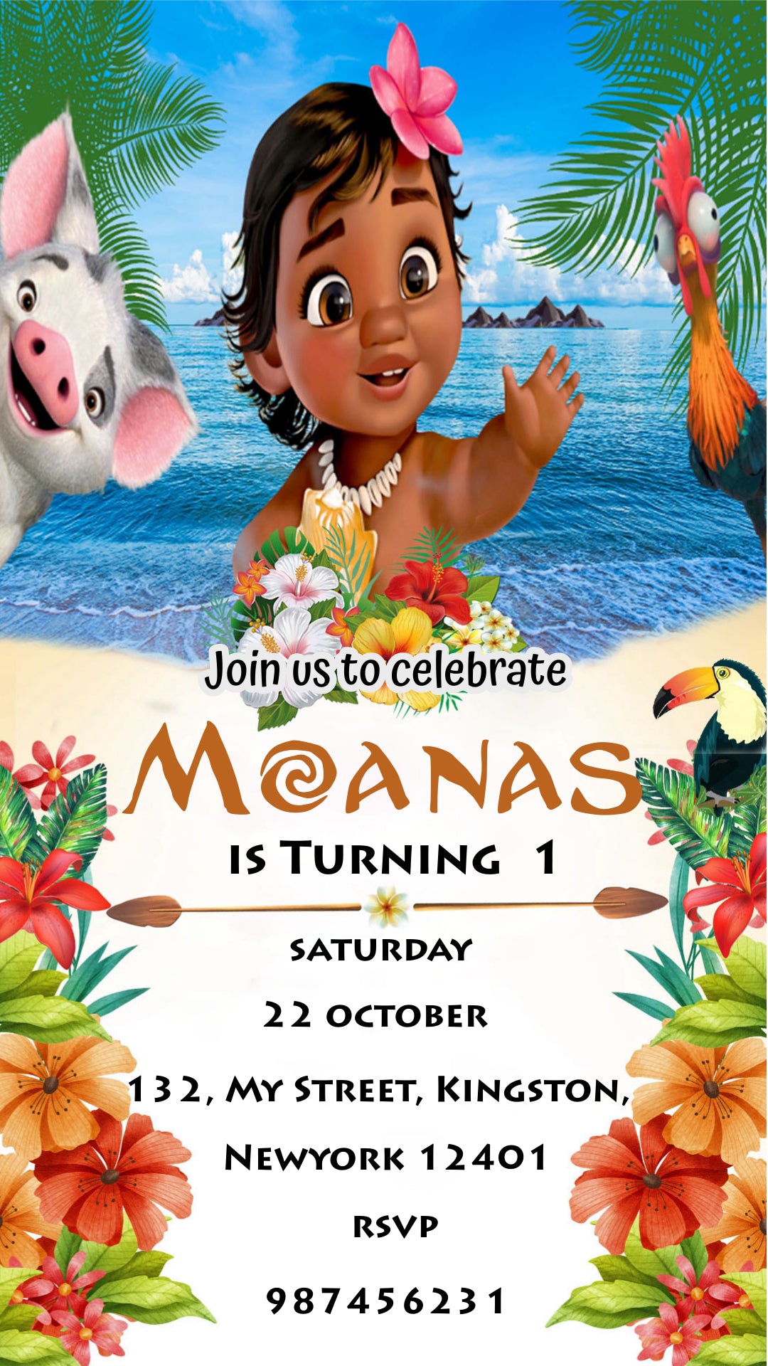 Moana Customized Birthday Invitation Template CB0105
