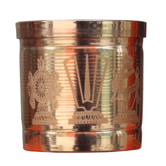 Copper Shankh Chakra Namah Design Measuring Pot Padi