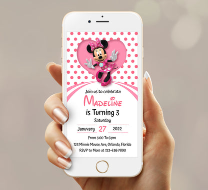 Pink Minnie Mouse Birthday Invitation