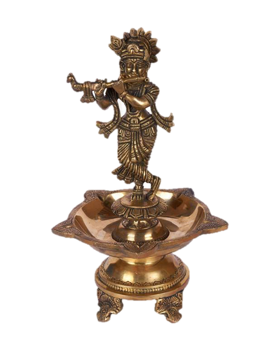 Krishna Statue Diya Brass