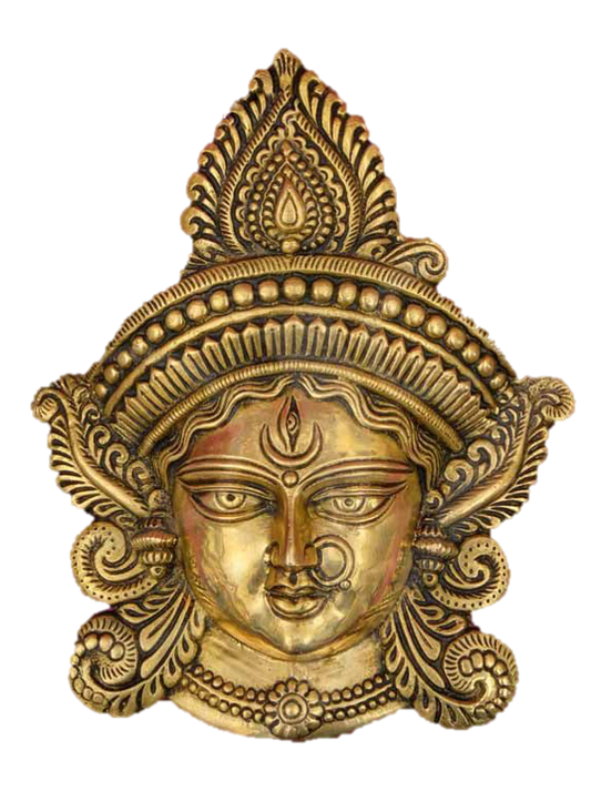 Durga Face Statue Brass 25 cm