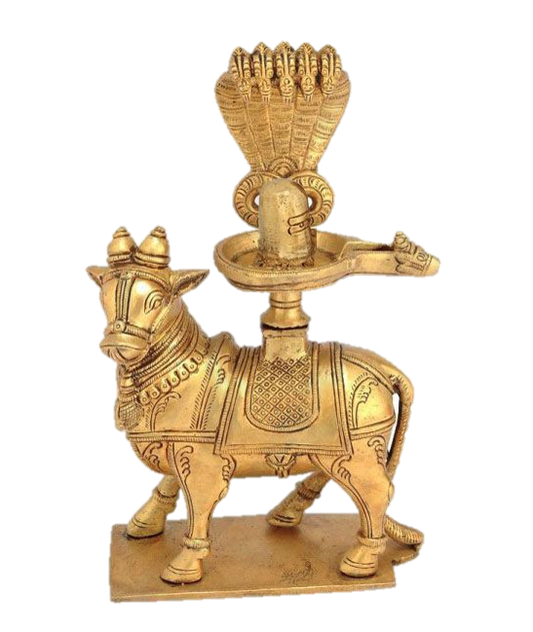 Nandhi With Shiva Lingham Statue Brass 8 Inches