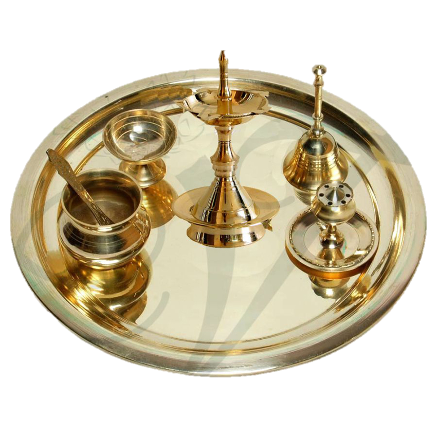Pooja Plate Set Brass 11.8 inches