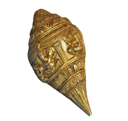 Ganesha ornamental Brass conch Shankh 7.4 inches