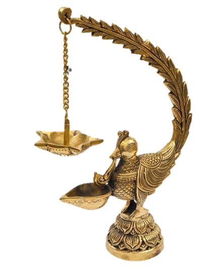 Peacock With chain Diya Brass 12.5 Inches