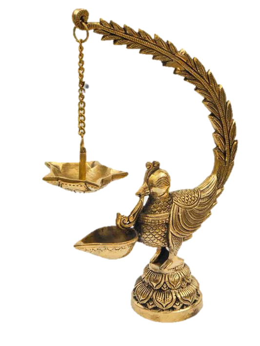 Peacock With chain Diya Brass 12.5 Inches