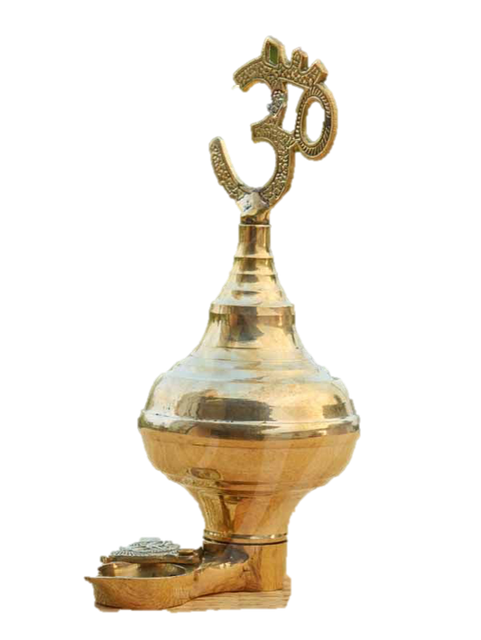 Om Symbol Standing Thoondamani Vilakku Brass  9.5 Inches