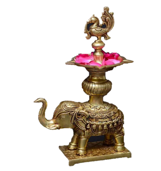 Elephant Brass Diya 11 Inches