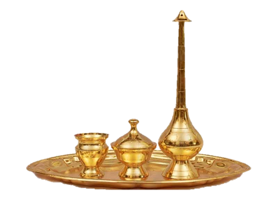 Gold Plated Panner chandan Kumkum Set Brass 9 inches