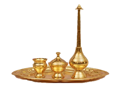 Gold Plated Panner chandan Kumkum Set Brass 9 inches