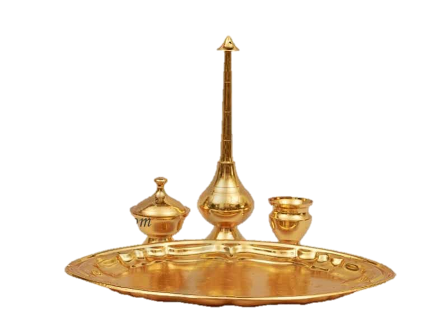 Gold Plated Panner chandan Kumkum Set Brass 9 inches