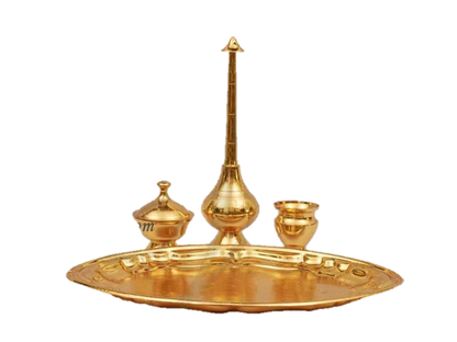 Gold Plated Panner chandan Kumkum Set Brass 9 inches