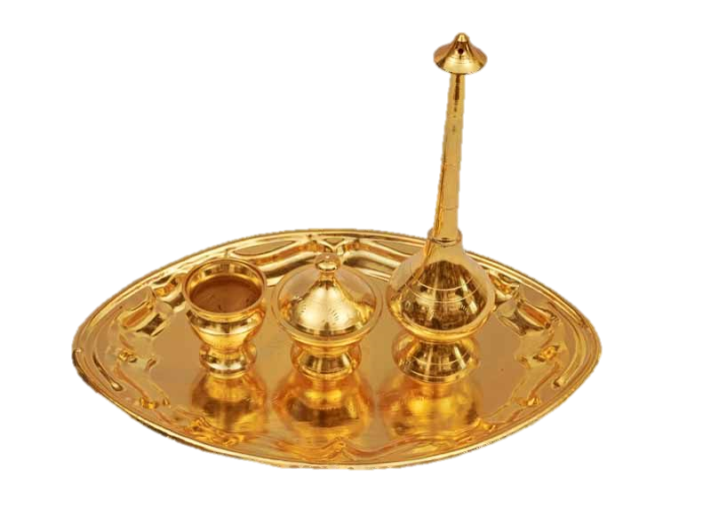 Gold Plated Panner chandan Kumkum Set Brass 9 inches