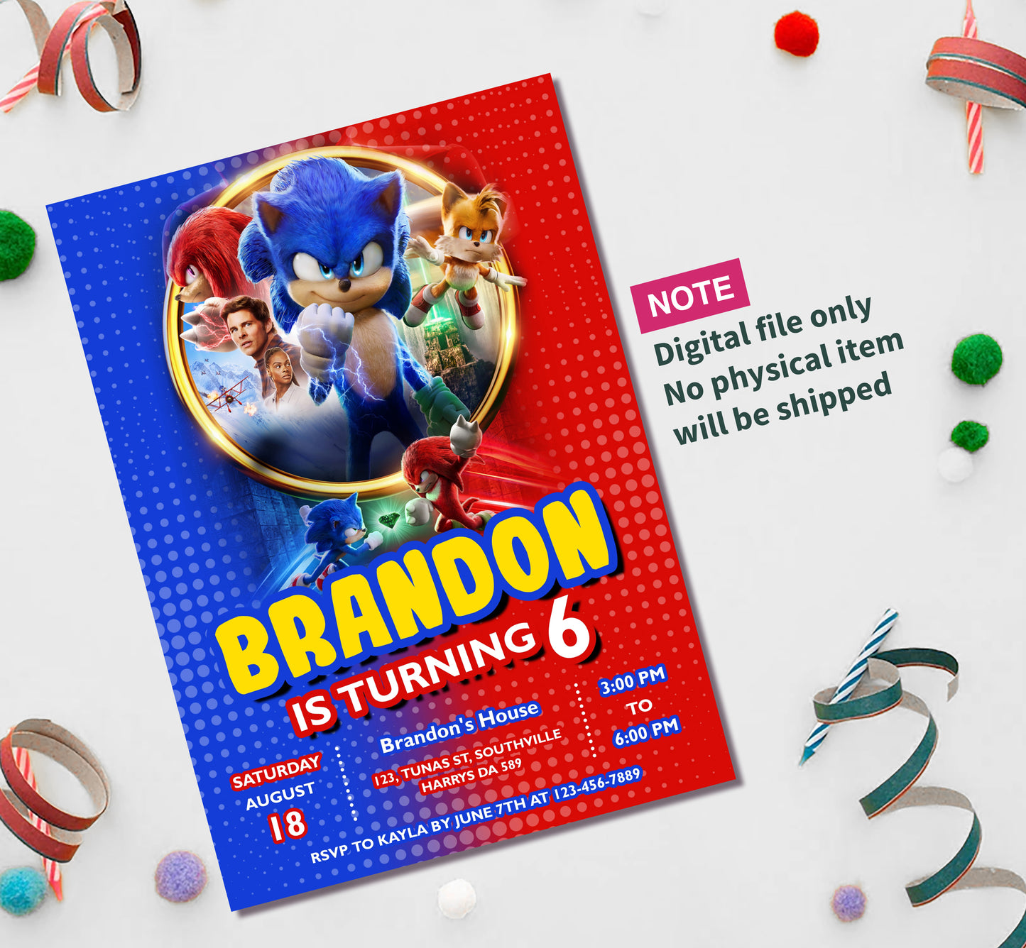 Sonic Birthday invitation