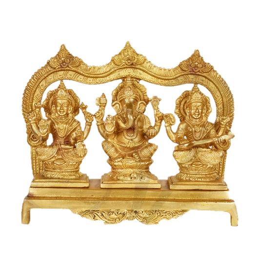Ganesh Lakshmi Saraswati Brass Statue 7.2"