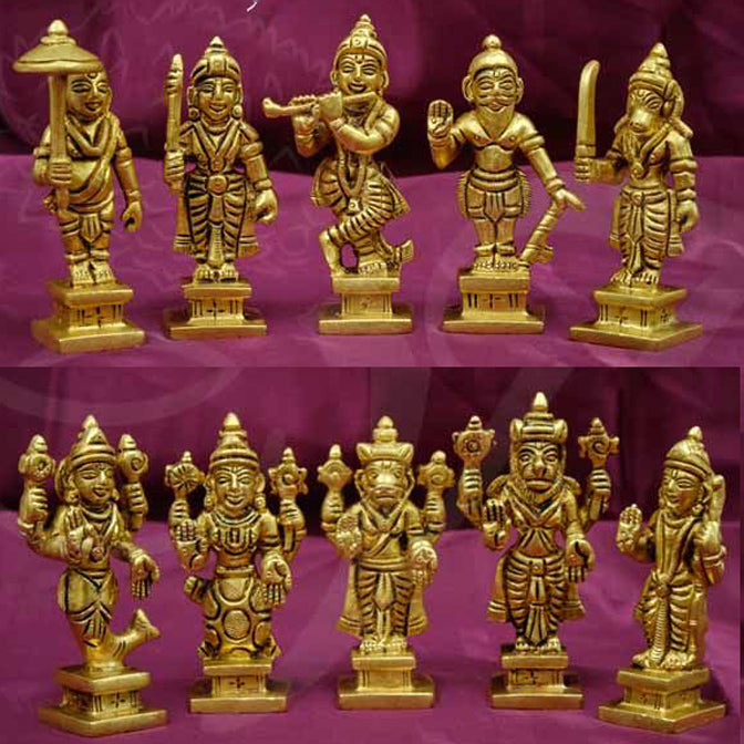 Dashavatara Brass Set of Ten Height 3.5"