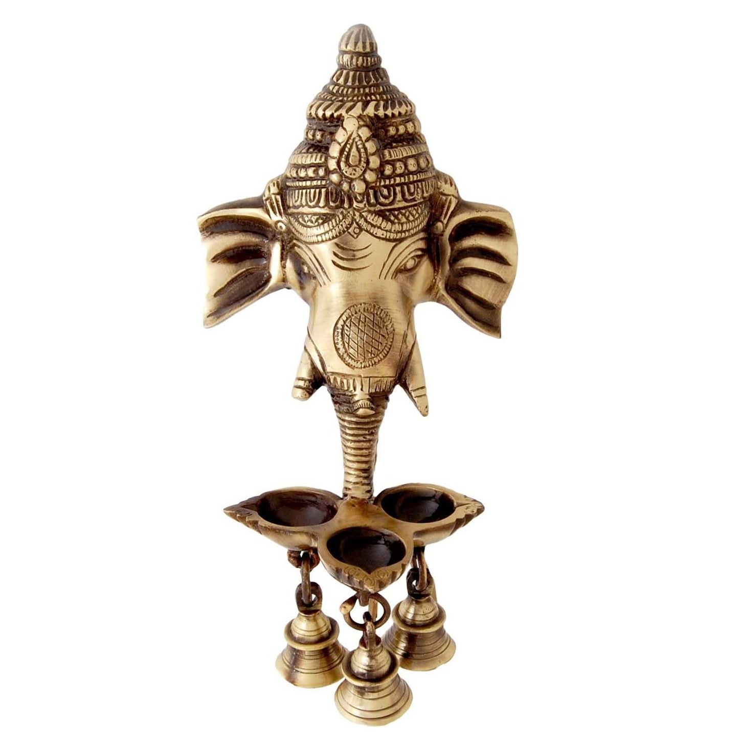 Brass Ganesha Diya With Bell 9 inches