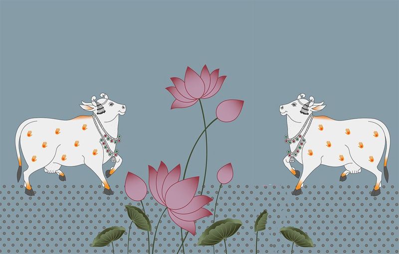 Cow with Lotus Backdrop Decorations